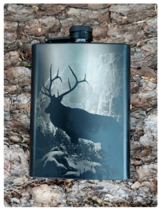 Mountain Elk engraved flask